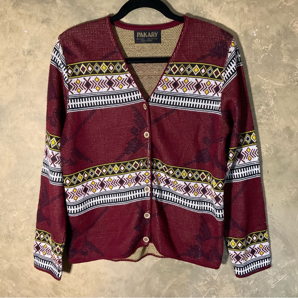 Vintage Pakary Peru | Wool Cotton Southwestern Knit Cardigan | Medium